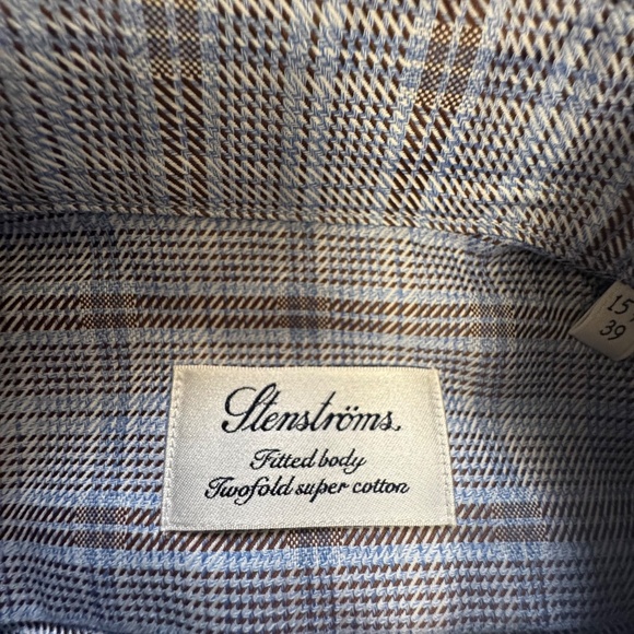 Stenstroms Sweden Stylish Blue Plaid Men's Button Down Shirt 15.5 Medium - Picture 7 of 11